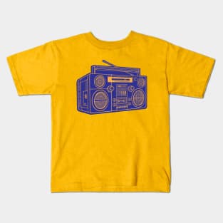Boombox (Yellow Orange Lines + Blue Drop Shadow) Analog / Music Kids T-Shirt